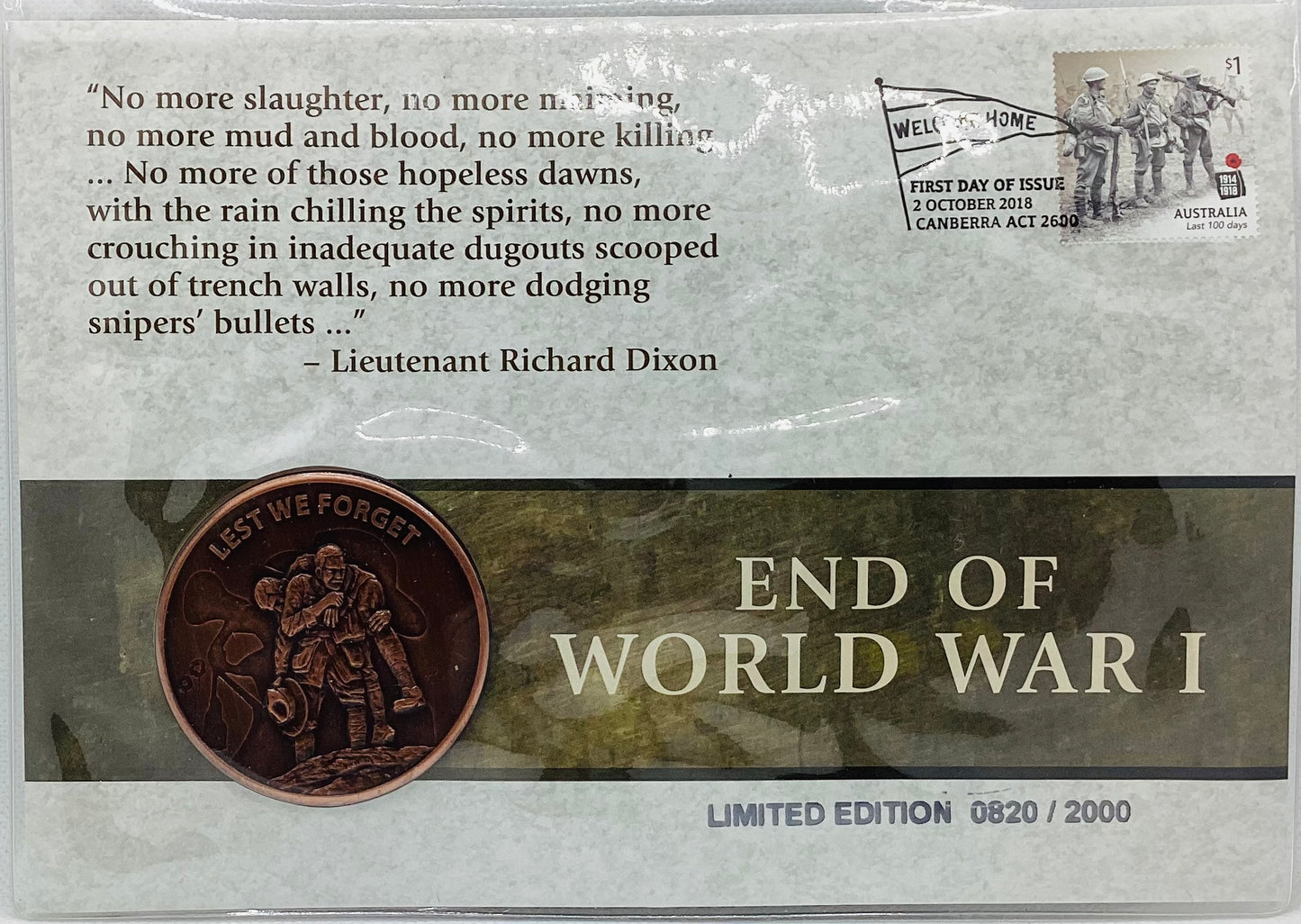 2018 PNC END OF WORLD WAR I MEDALLION LIMITED EDITION 0820/3500