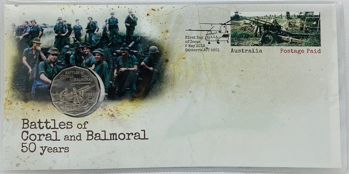 2018 Battles of Coral and Balmoral 50 Years PNC with 50c Coin