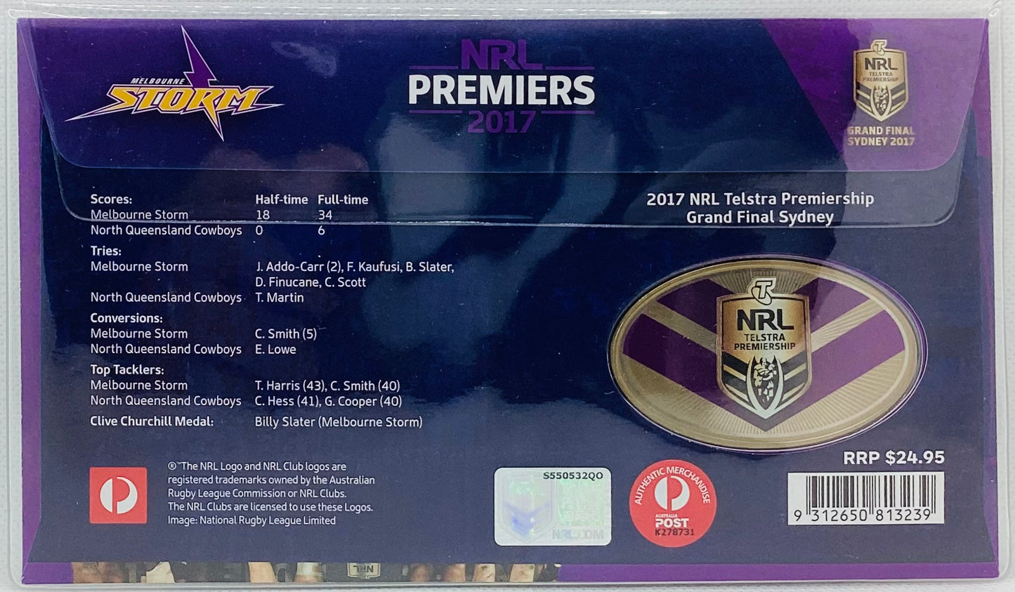 2018 NRL Premiers Melbourne Storm Collectors Medallion PNC Cover