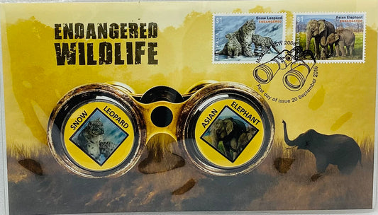 2016 - Endangered Wildlife - Snow Leopard & Asian Elephant - #/3500 - PNC