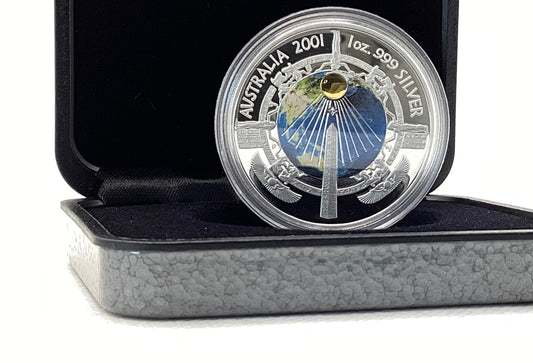 2001 Australian Millennium Cleopatra’s Needle 1 oz Silver Coloured Coin
